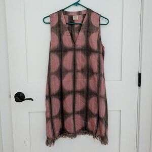 Pink and Gray Silk Sleeveless Dress